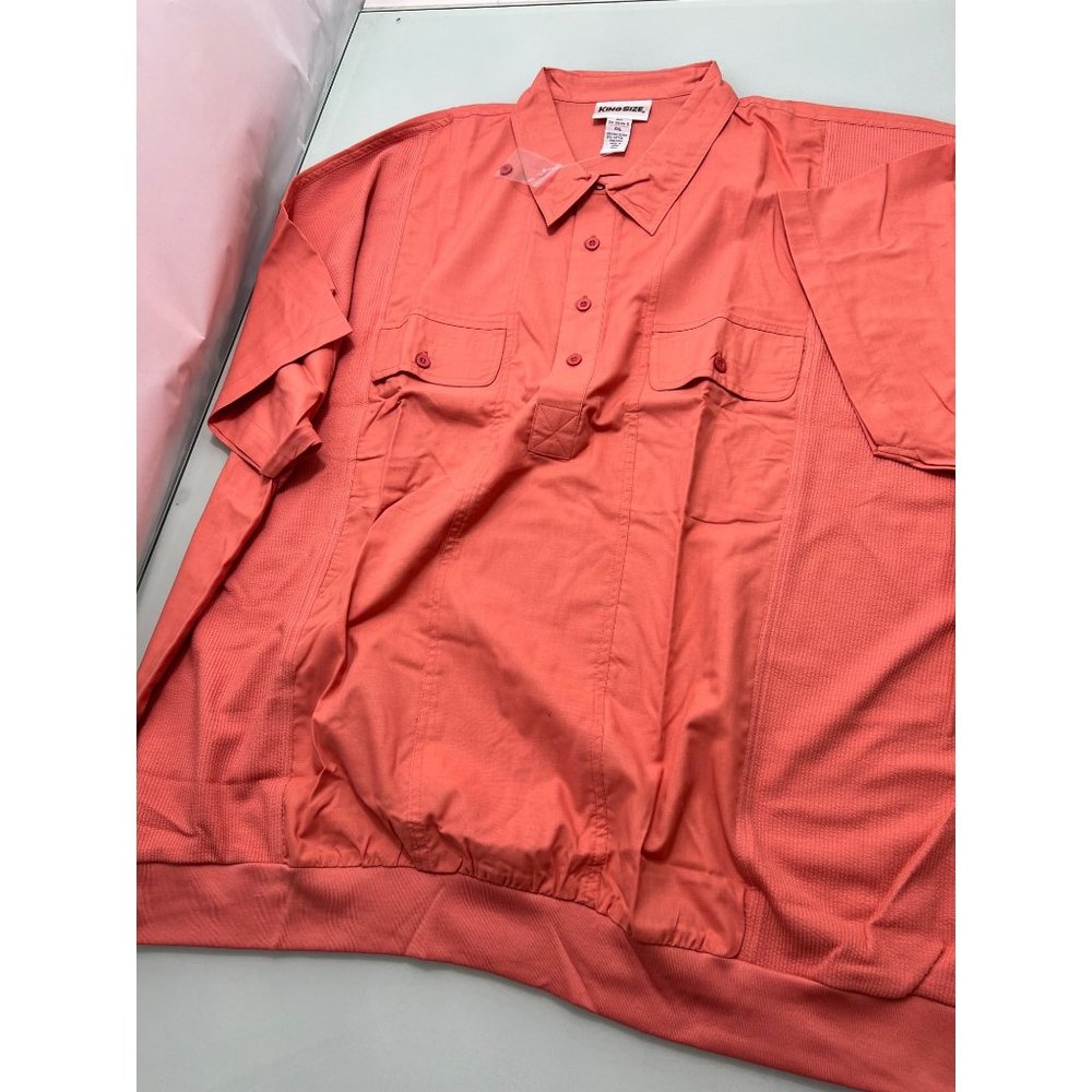 King Size Men Shirt Big and Tall Short Sleeve Vintage Design Peach 4XL New NWT